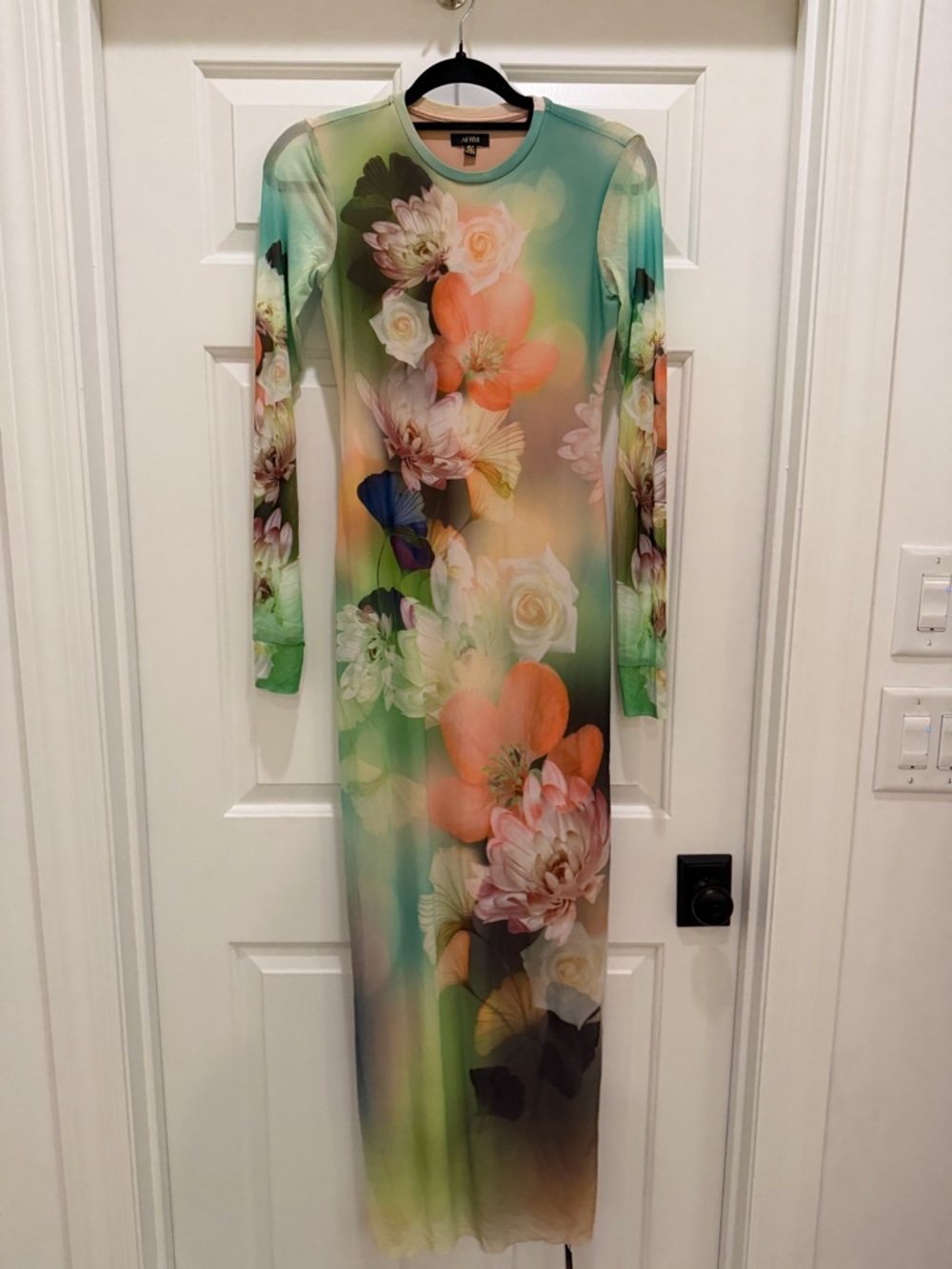 AFRM Floral Ombre Long Sleeve Maxi Dress - Green & Peach